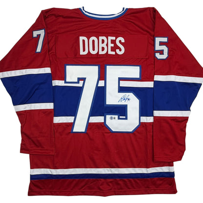 Autographed/Signed Jakub Dobes Montreal Red Hockey Jersey Beckett BAS COA