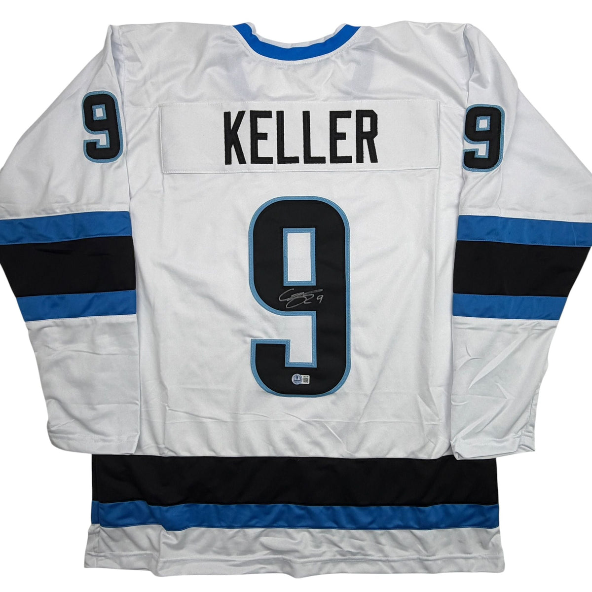 Autographed/Signed Clayton Keller Utah White Hockey Jersey Beckett BAS COA