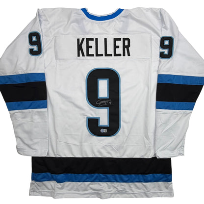 Autographed/Signed Clayton Keller Utah White Hockey Jersey Beckett BAS COA