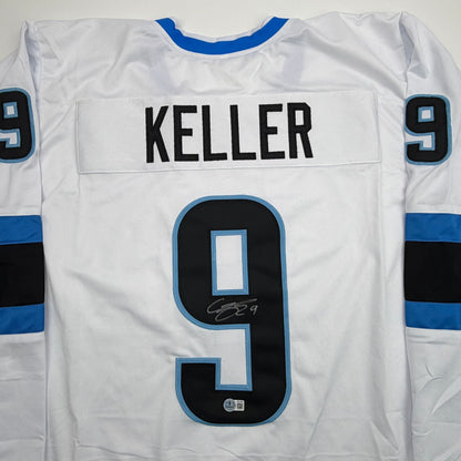 Autographed/Signed Clayton Keller Utah White Hockey Jersey Beckett BAS COA