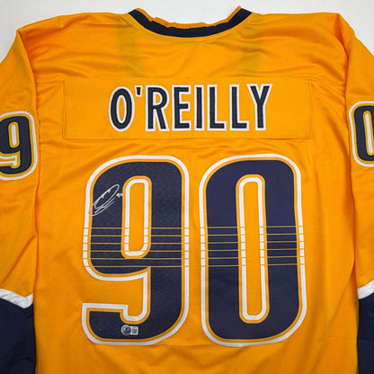 Autographed/Signed Ryan O'Reilly Nashville Yellow Hockey Jersey Beckett BAS COA