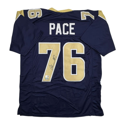 Autographed/Signed Orlando Pace St. Louis Los Angeles Navy Blue Football Jersey Beckett BAS COA