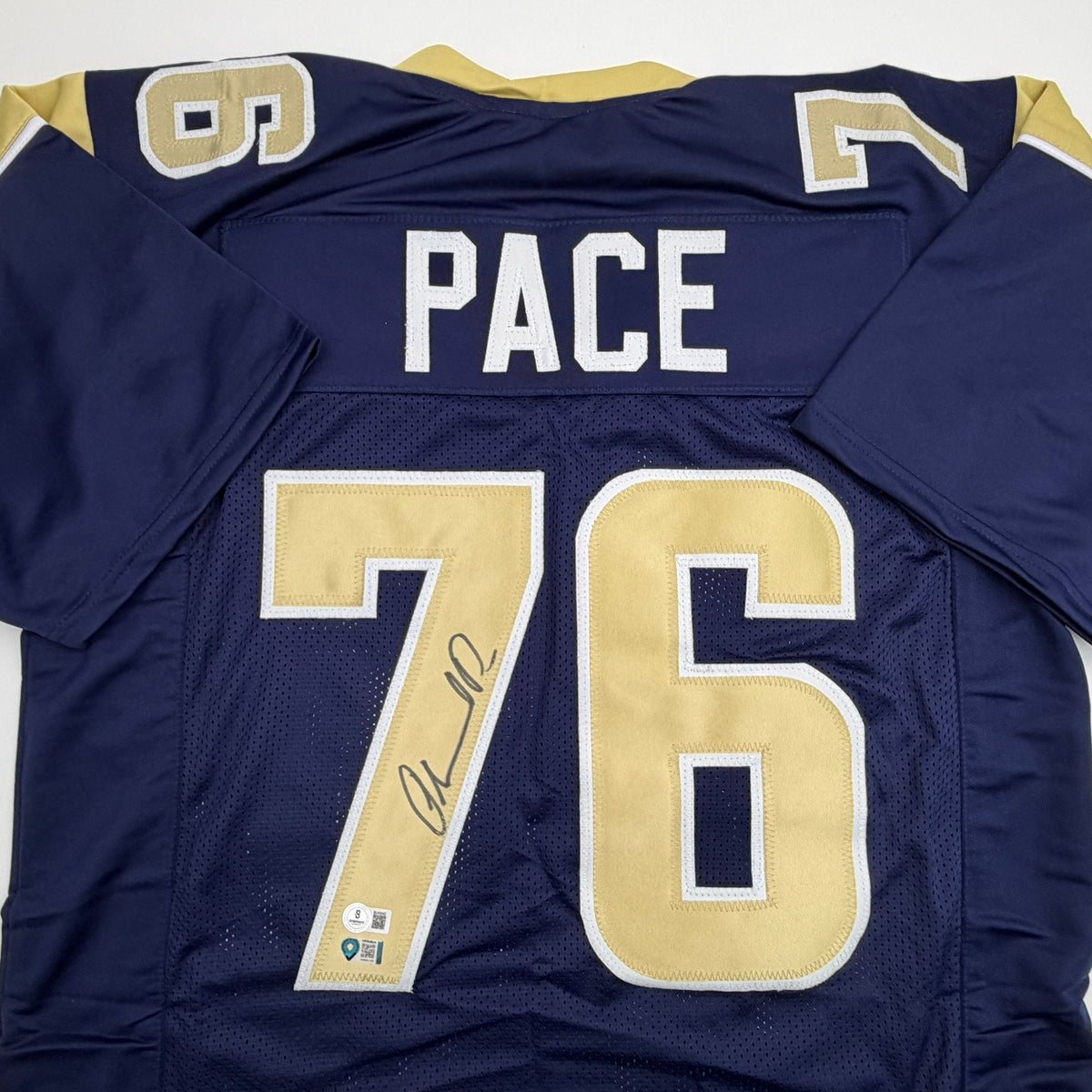 Autographed/Signed Orlando Pace St. Louis Los Angeles Navy Blue Football Jersey Beckett BAS COA
