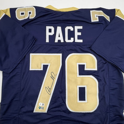 Autographed/Signed Orlando Pace St. Louis Los Angeles Navy Blue Football Jersey Beckett BAS COA