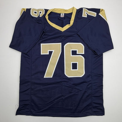 Autographed/Signed Orlando Pace St. Louis Los Angeles Navy Blue Football Jersey Beckett BAS COA
