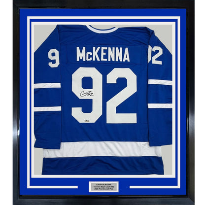 Framed Facsimile Autographed Gavin McKenna 35x39 Toronto Blue Reprint Laser Auto Hockey Jersey Size Men's XL