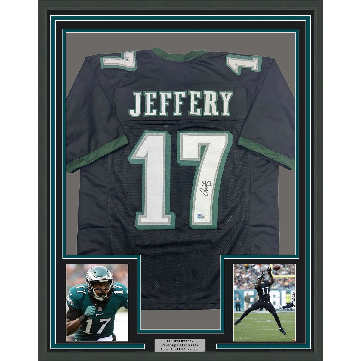 Framed Autographed/Signed Alshon Jeffery 35x39 Philadelphia Black Football Jersey Beckett BAS COA