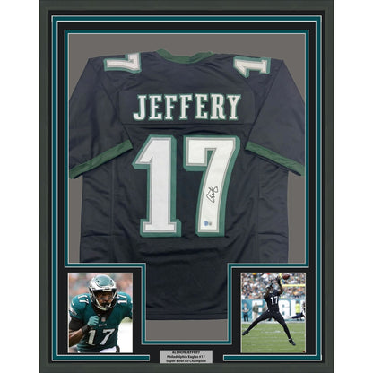 Framed Autographed/Signed Alshon Jeffery 35x39 Philadelphia Black Football Jersey Beckett BAS COA
