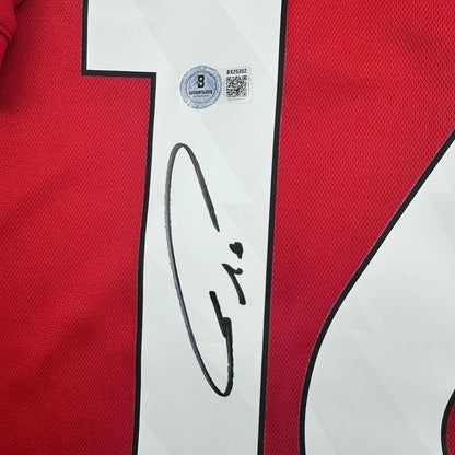Framed Autographed/Signed Amad Diallo 35x39 Manchester United Red Soccer Futbol Jersey Beckett BAS COA