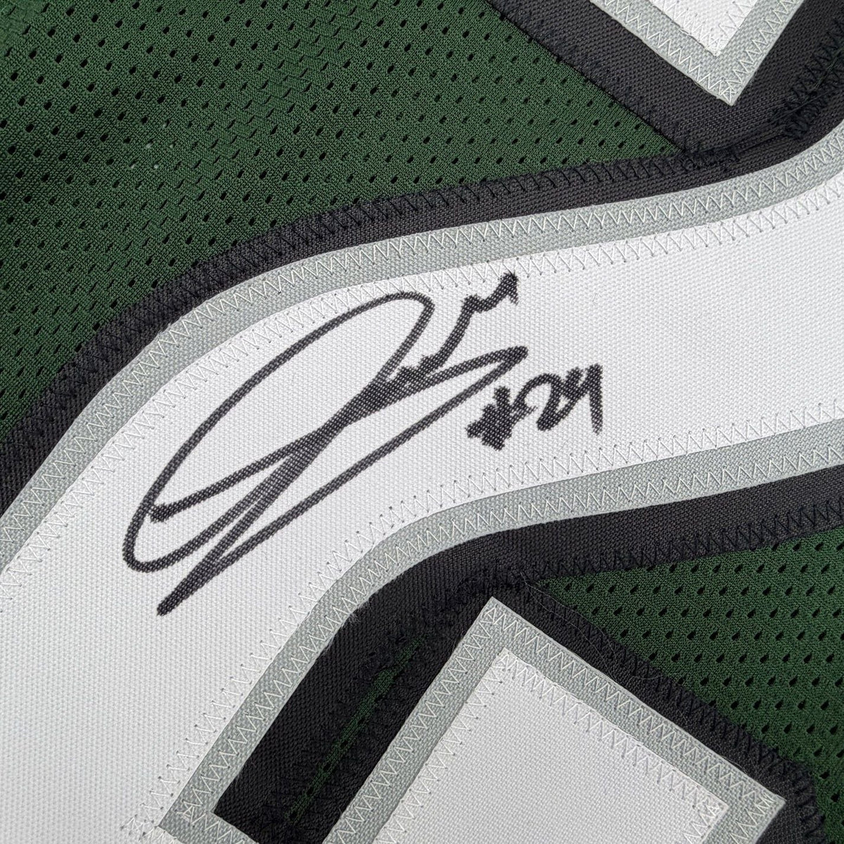 Framed Autographed/Signed Andrew Mukuba 35x39 Philadelphia Midnight Green Pro Cut Football Jersey JSA COA