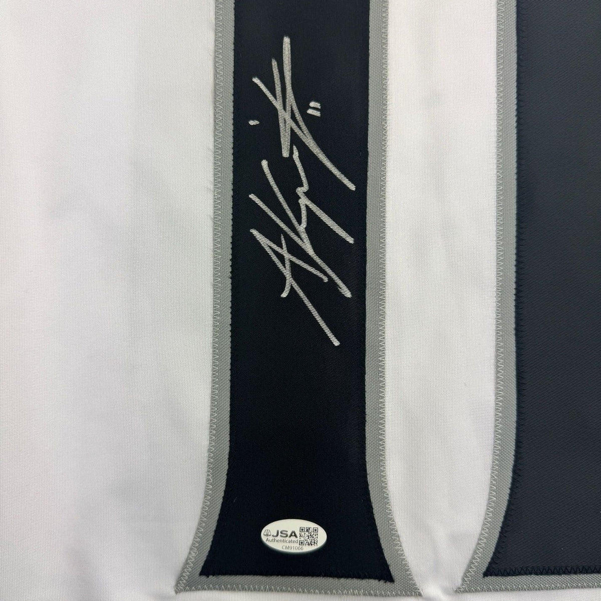 Framed Autographed/Signed Anze Kopitar 35x39 Los Angeles White Hockey Jersey JSA COA