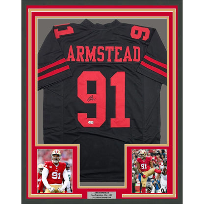 Framed Autographed/Signed Arik Armstead 35x39 San Francisco Black Football Jersey Beckett BAS COA