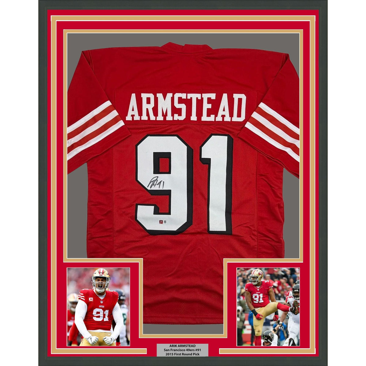 Framed Autographed/Signed Arik Armstead 35x39 San Francisco Red Alternate Football Jersey Pristine PA COA