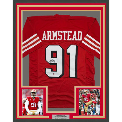 Framed Autographed/Signed Arik Armstead 35x39 San Francisco Red Alternate Football Jersey Pristine PA COA
