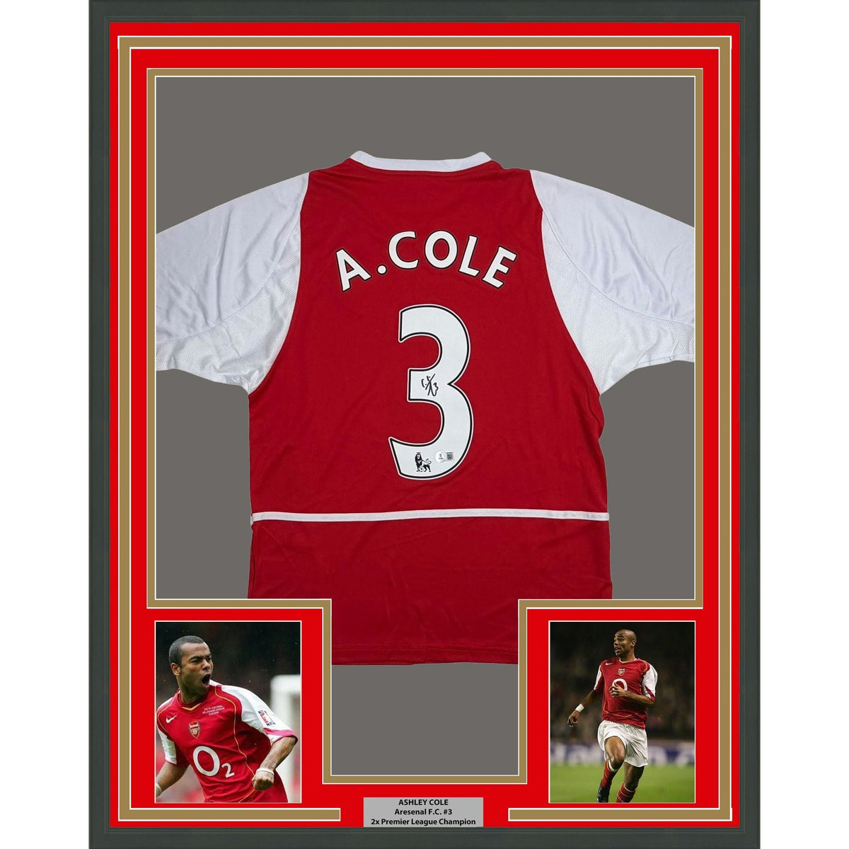 Framed Autographed/Signed Ashley Cole 35x39 Arsenal Red Soccer Futbol Jersey Beckett BAS COA