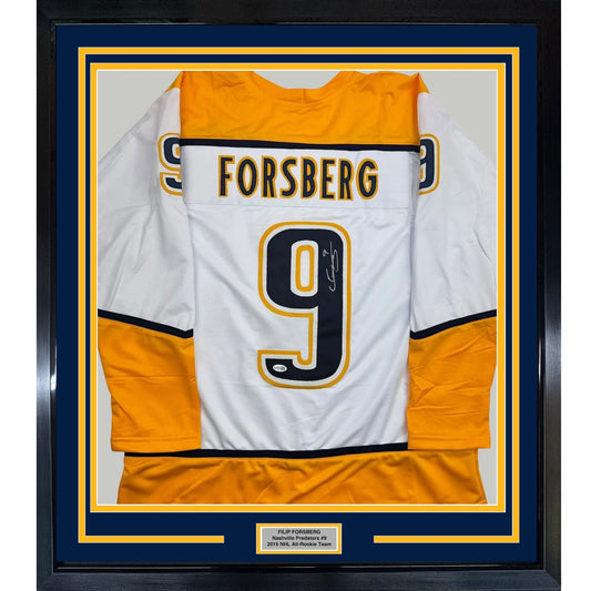 Framed Autographed/Signed Filip Forsberg 35x39 Nashville White Hockey Jersey JSA COA