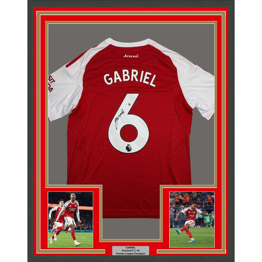 Framed Autographed/Signed Gabriel Arsenal 35x39 Red Soccer Futbol Jersey Beckett BAS COA