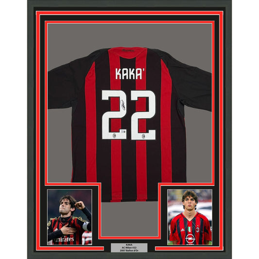 Framed Autographed/Signed Ricardo Kaka 35x39 AC Milan Black/White Soccer Futbol Jersey Beckett BAS COA