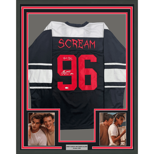 Framed Autographed/Signed Skeet Ulrich & Matthew Lillard 35x39 Dual Ghostface Scream Movie Jersey JSA COA