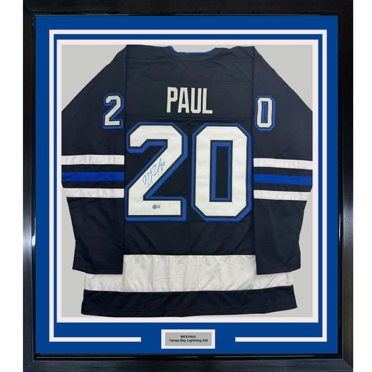 Framed Autographed/Signed Nick Paul 35x39 Tampa Bay Black Hockey Jersey Beckett BAS COA