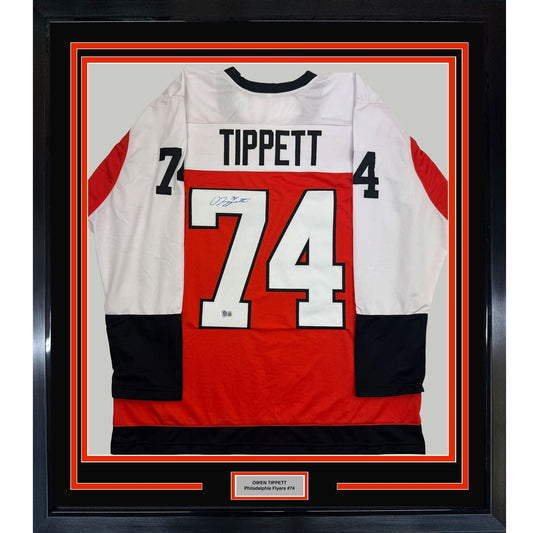 Framed Autographed/Signed Owen Tippett 35x39 Philadelphia Orange Hockey Jersey Beckett BAS COA