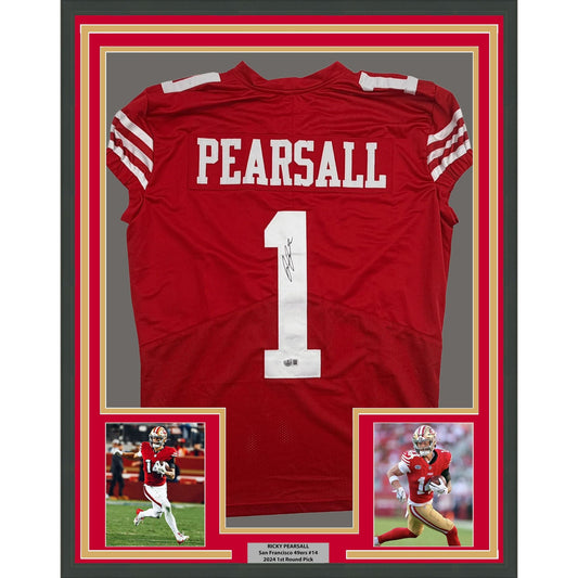 Framed Autographed/Signed Ricky Pearsall 35x39 San Francisco Red Pro Cut Football Jersey Beckett BAS COA