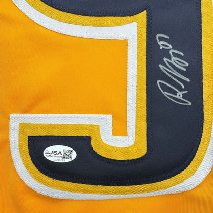Framed Autographed/Signed Roman Josi 35x39 Nashville Yellow Hockey Jersey JSA COA