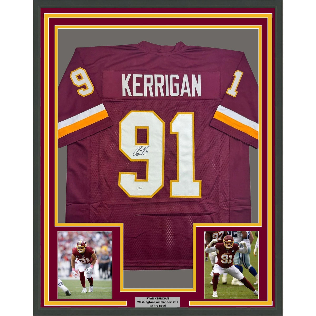 Framed Autographed/Signed Ryan Kerrigan 35x39 Washington Maroon Football Jersey JSA COA