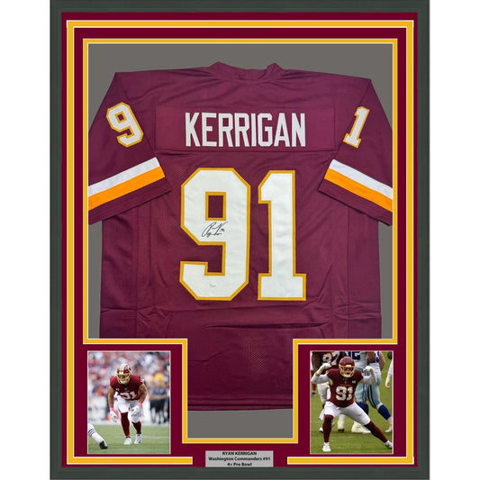 Framed Autographed/Signed Ryan Kerrigan 35x39 Washington Maroon Football Jersey JSA COA
