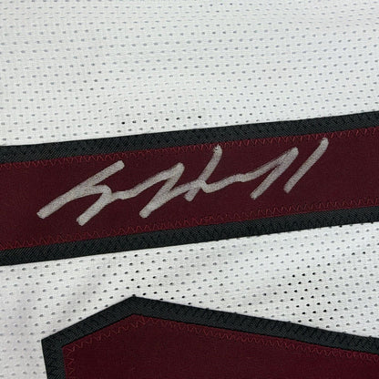 Framed Autographed/Signed Sam Howell 35x39 Washington White Football Jersey Beckett BAS COA