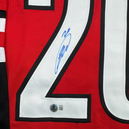 Framed Autographed/Signed Sebastian Aho 35x39 Carolina Red Hockey Jersey Beckett BAS COA