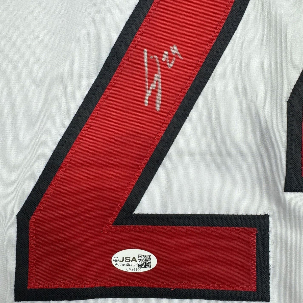 Framed Autographed/Signed Seth Jarvis 35x39 Carolina White Hockey Jersey JSA COA