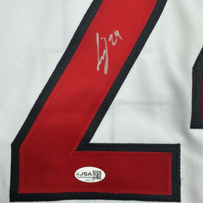 Framed Autographed/Signed Seth Jarvis 35x39 Carolina White Hockey Jersey JSA COA