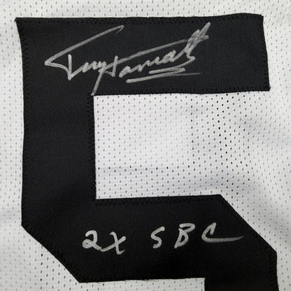 Framed Autographed/Signed Terry Hanratty 35x39 Pittsburgh White Football Jersey JSA COA