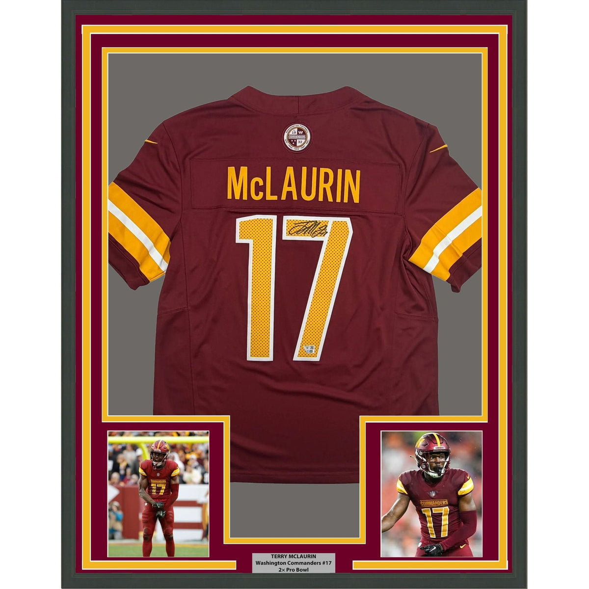 Framed Autographed/Signed Terry McLaurin 35x39 Washington Commanders Maroon Authentic Football Jersey Fanatics COA