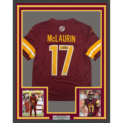 Framed Autographed/Signed Terry McLaurin 35x39 Washington Commanders Maroon Authentic Football Jersey Fanatics COA