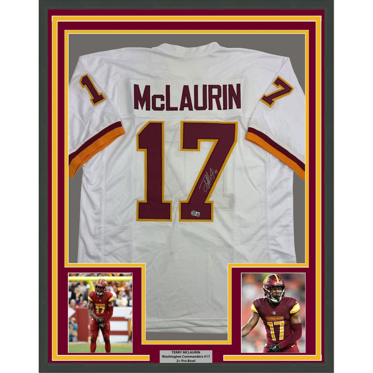 Framed Autographed/Signed Terry McLaurin 35x39 Washington White Retro Football Jersey Beckett BAS COA