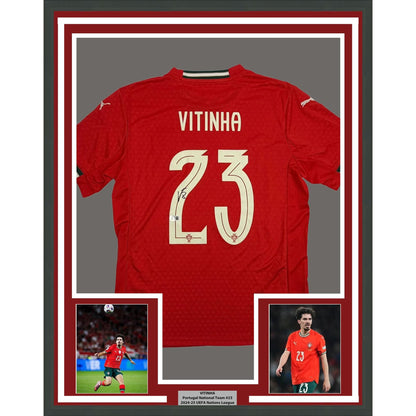 Framed Autographed/Signed Vitinha 35x39 Red Portugal Soccer World Cup Jersey Beckett BAS COA