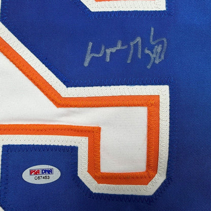 Framed Autographed/Signed Wayne Gretzky 35x39 Edmonton White Hockey Jersey PSA/DNA COA