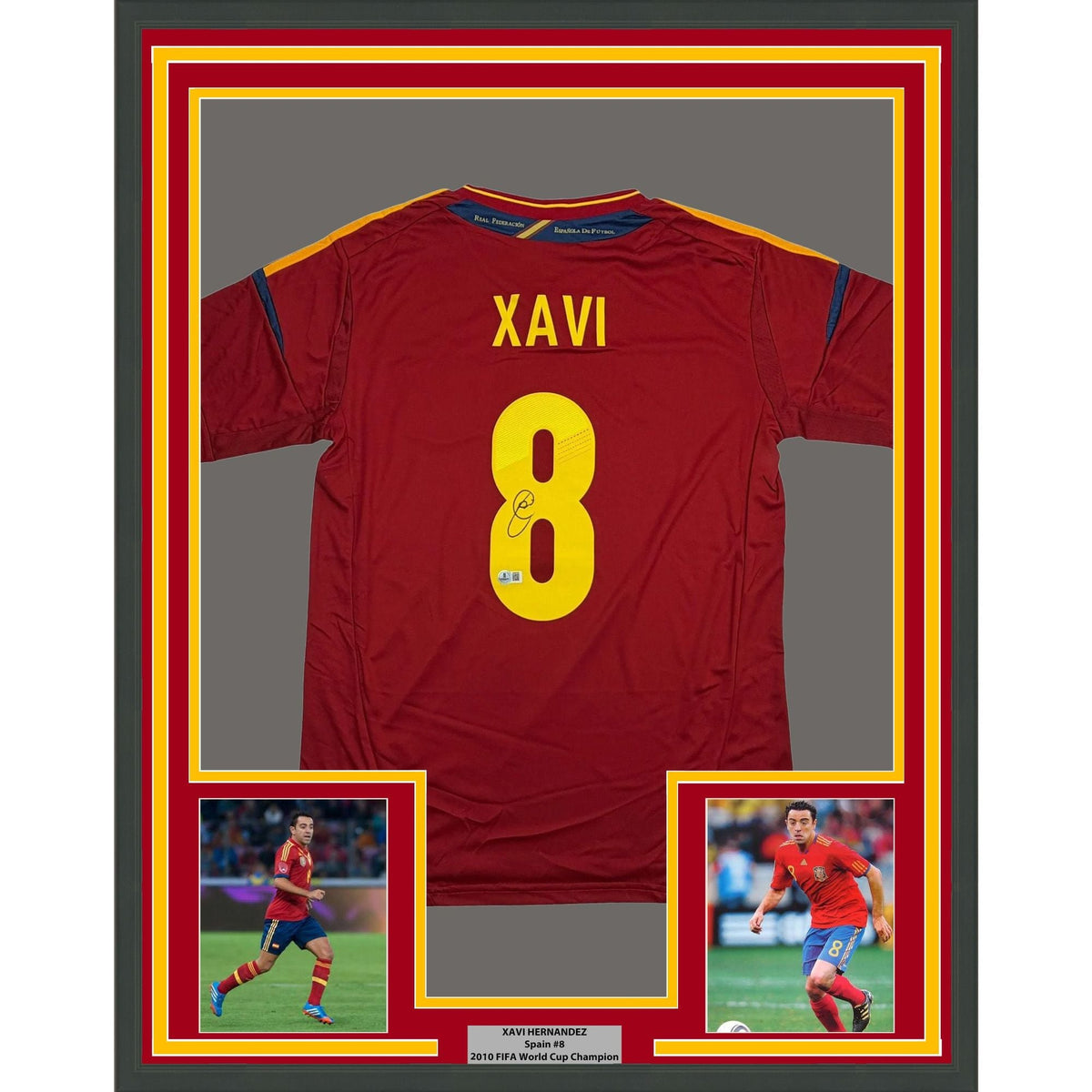 Framed Autographed/Signed Xavi Hernandez 35x39 Spain Red Soccer Futbol Jersey Beckett BAS COA