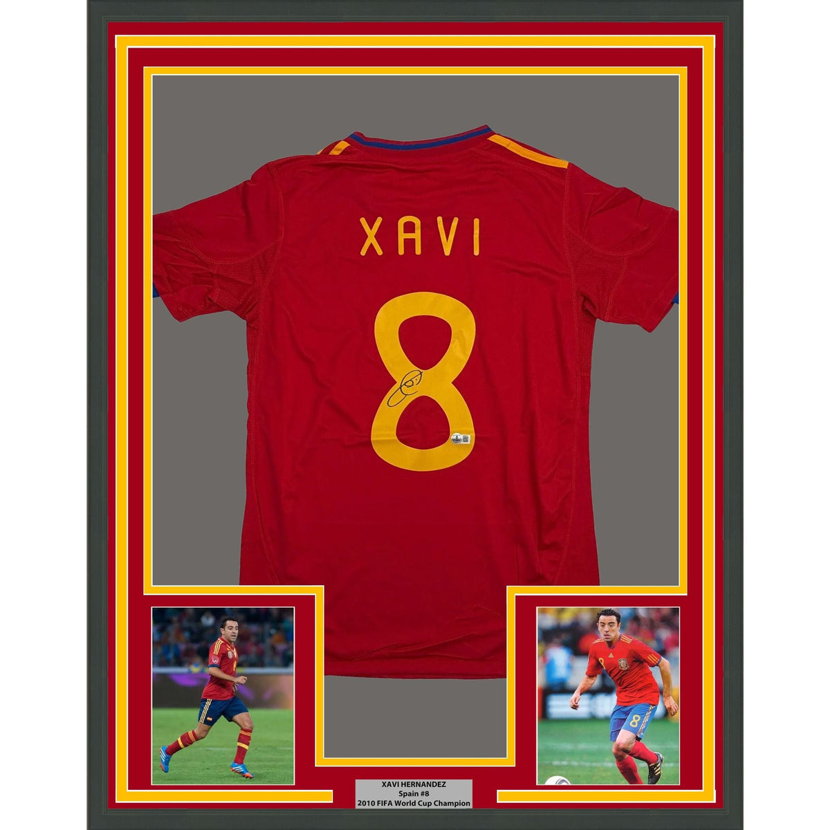 Framed Autographed/Signed Xavi Hernandez 35x39 Spain Red Soccer Futbol Jersey Beckett BAS COA #2