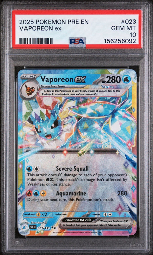 Graded 2025 Pokemon EN Vaporeon #023 Prismatic Evolutions Trading Card Game PSA 10 Gem Mint