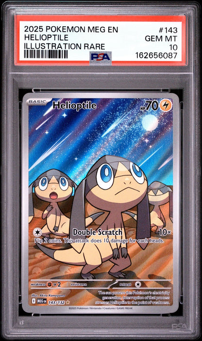 Graded 2025 Pokemon MEG EN Helioptile #143 Illustration Rare Trading Card Game PSA 10 Gem Mint