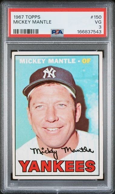 Graded 1967 Topps Mickey Mantle #150 Baseball Card PSA 3 Very Good