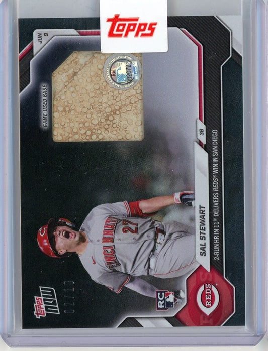 2026 Topps Now Sal Stewart #309R Black Relic /10 2nd Home Run in 11th Delivers Reds Win in San Diego Cincinnati Reds Rookie RC Baseball Card
