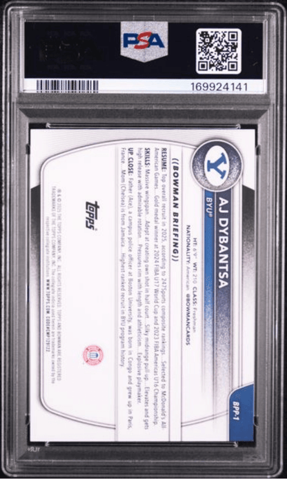 Graded 2025 Topps Bowman AJ Dybantsa #BPP1 Paper Prospects Rookie RC Basketball Card PSA 10 Gem Mint