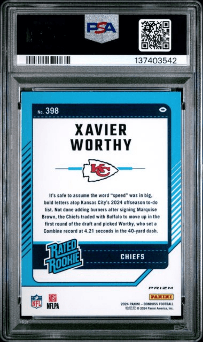 Graded 2024 Panini Donruss Xavier Worthy #398 Optic Preview Red Pandora Rookie RC Football Card PSA 10 Gem Mint