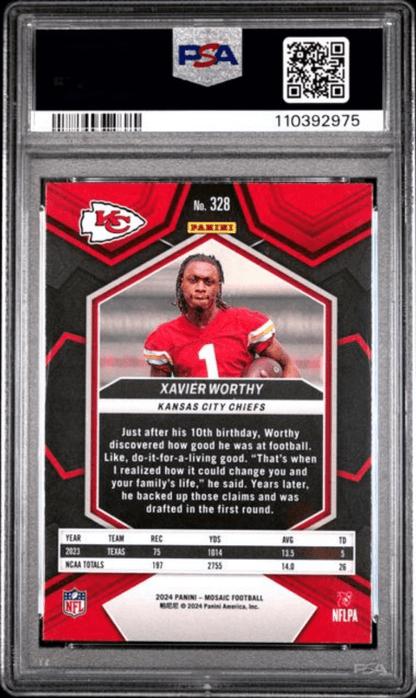 Graded 2024 Panini Mosaic Xavier Worthy #328 Rookie RC Football Card PSA 10 Gem Mint