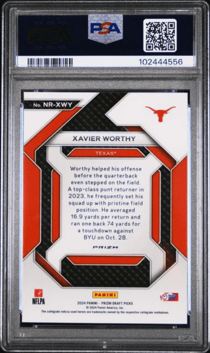 Graded 2024 Panini Prizm Draft Picks Xavier Worthy #NRXWY New Recruits Green Prizm Rookie RC Football Card PSA 10 Gem Mint