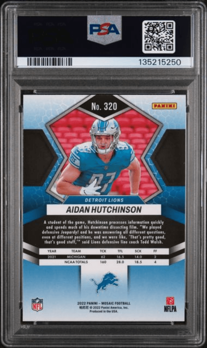 Graded 2022 Panini Mosaic Aidan Hutchinson #320 Rookie RC Football Card PSA 10 Gem Mint